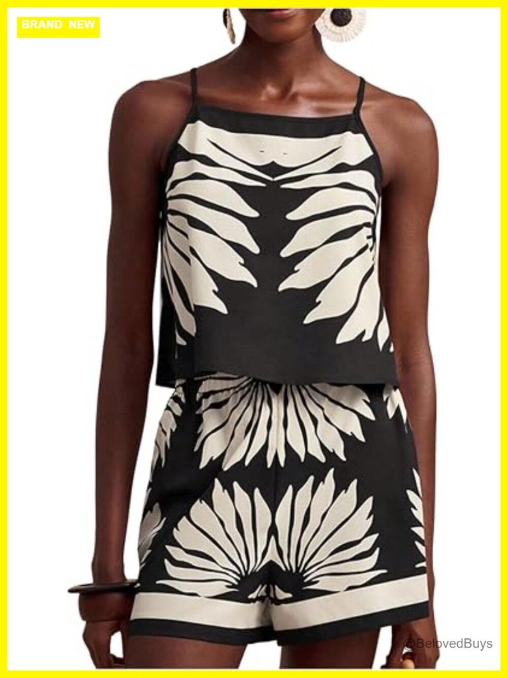 Women's 2 Piece Vacation Outfit Cami Crop Top & Wide Leg Shorts Set Sleeveless